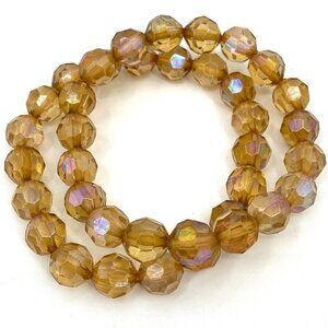 Set of 2 Orange Amber Plastic Geometric Bead Stretch Bracelet Costume Jewelry